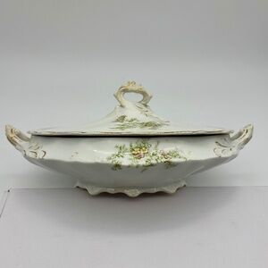 Antique Homer Laughlin, White Granite, Porcelain Covered Casserole, Transferware